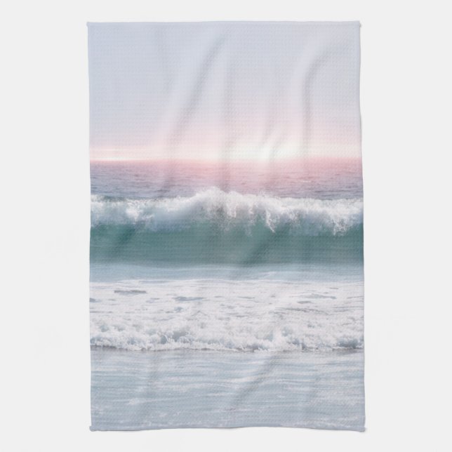 Aqua Blue Ocean Wave Sunset Art Kitchen Kitchen Towel (Vertical)