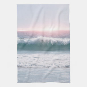Aqua Blue Ocean Wave Sunset Art Kitchen Towel