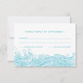 Aqua Blue Ocean Waves Beach Wedding RSVP Card