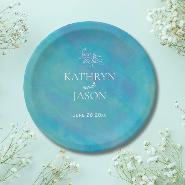 Aqua Blue Ocean Wedding  Paper Plate (Creator Uploaded)
