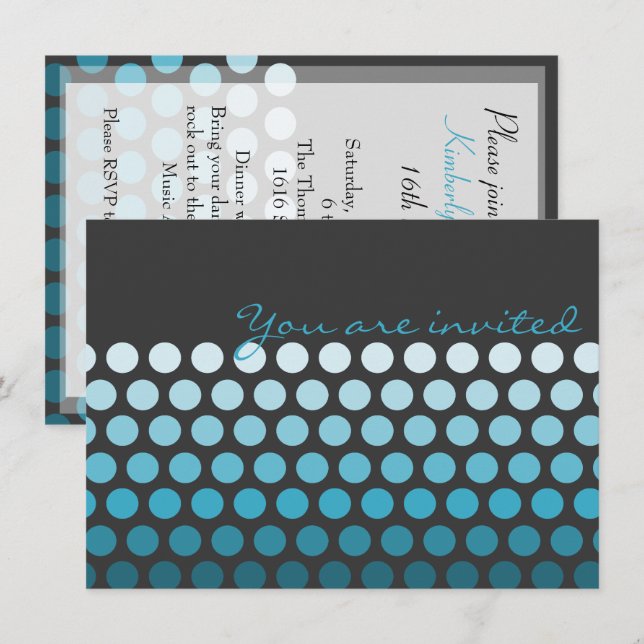 Aqua Blue Ombre Dots Invitation (Front/Back)