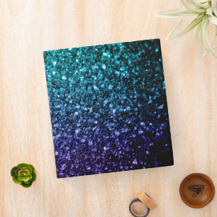 Aqua blue Ombre faux glitter sparkles Binder