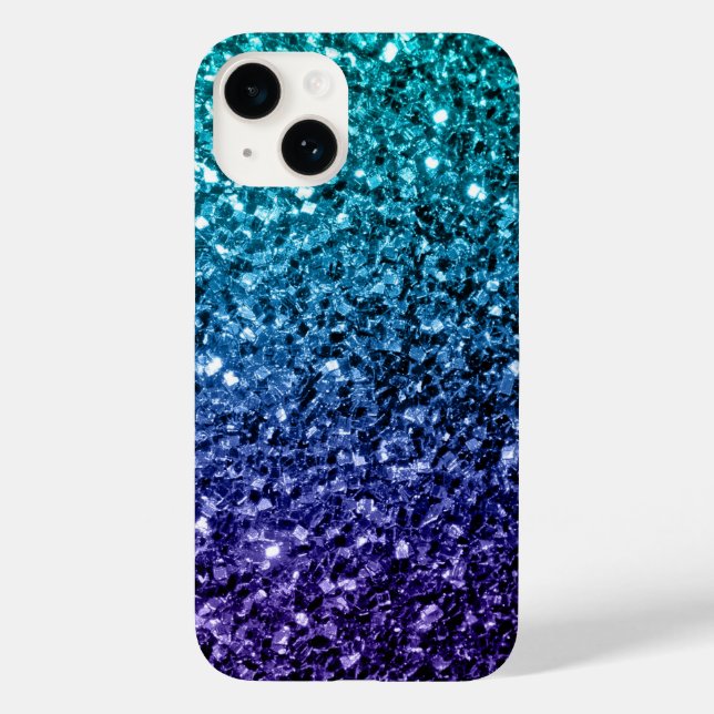 Aqua blue Ombre faux glitter sparkles Case-Mate iPhone Case (Back)