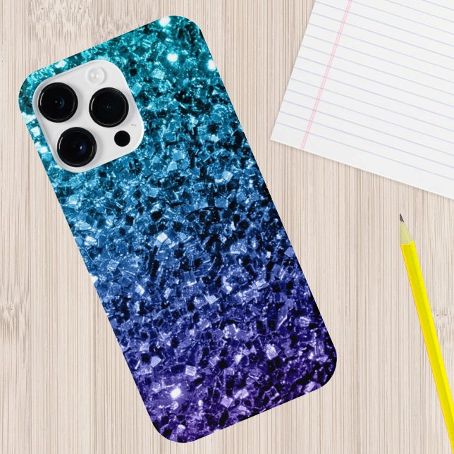 Aqua blue Ombre faux glitter sparkles  iPhone Case (Sparkle up and protect your phone with trendy faux sparkles phone case. In many different colors.)