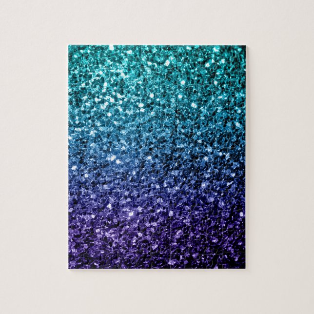 Aqua blue Ombre faux glitter sparkles Jigsaw Puzzle (Vertical)