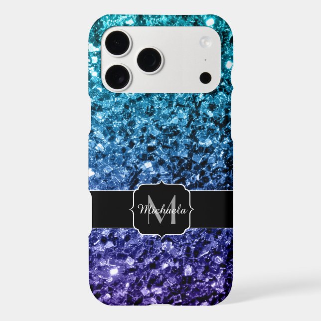 Aqua blue Ombre faux glitter sparkles Monogram (Back)