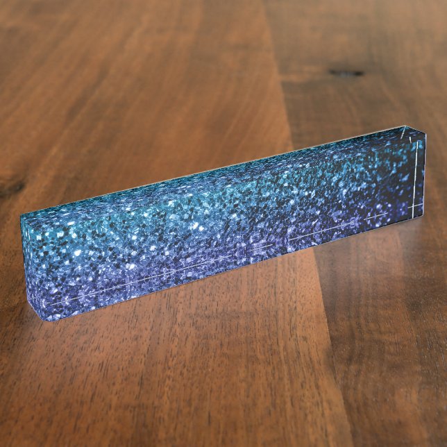 Aqua blue Ombre faux glitter sparkles Nameplate (Side)