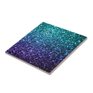 Aqua blue Ombre faux glitter sparkles Tile