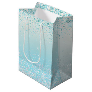 Aqua Blue Ombre Glitzy Sparkle Glitter Medium Gift Bag