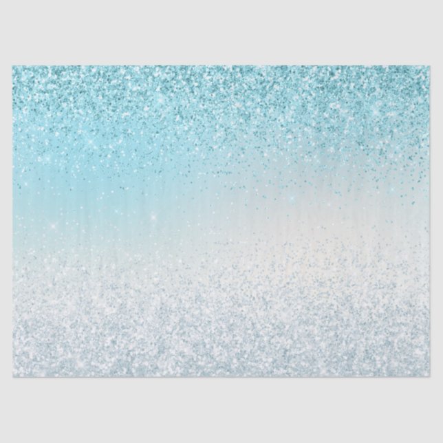 Aqua Blue Ombre Glitzy Sparkle Glitter Tissue Paper (Front)