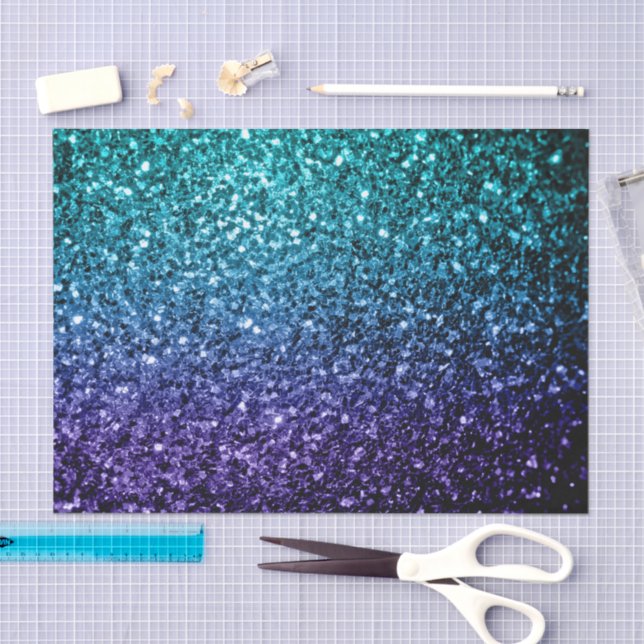 Aqua blue ombre shiny faux glitter sparkles tissue paper (Craft)