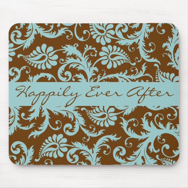Aqua Blue on Brown Wedding Mousepad Gifts (Front)