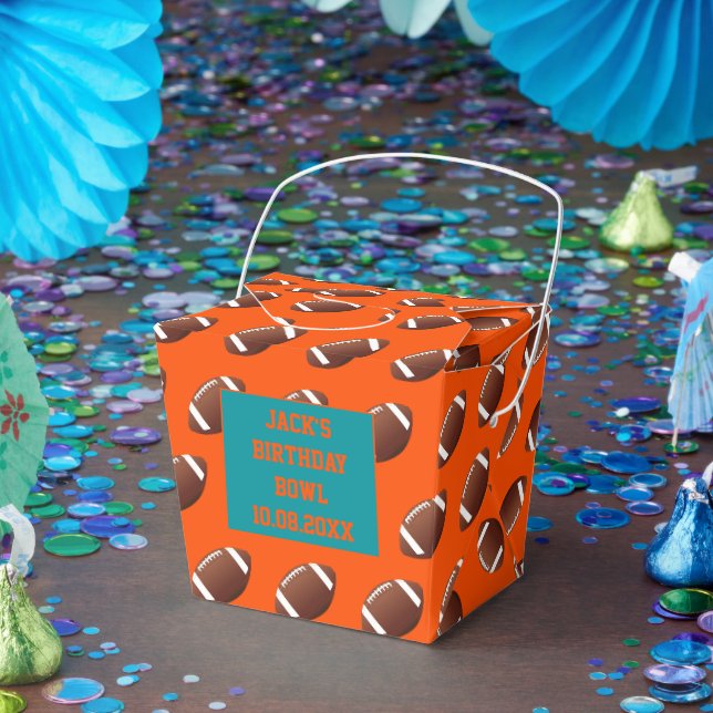 Aqua Blue Orange Football Theme Celebration Party  Favor Box (Party)