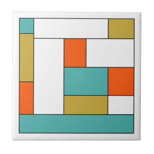 Aqua Blue Orange Gold Mid Century Colour Block Tile