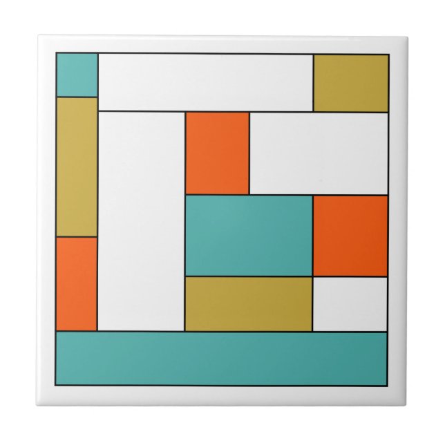 Aqua Blue Orange Gold Mid Century Colour Block Tile (Front)
