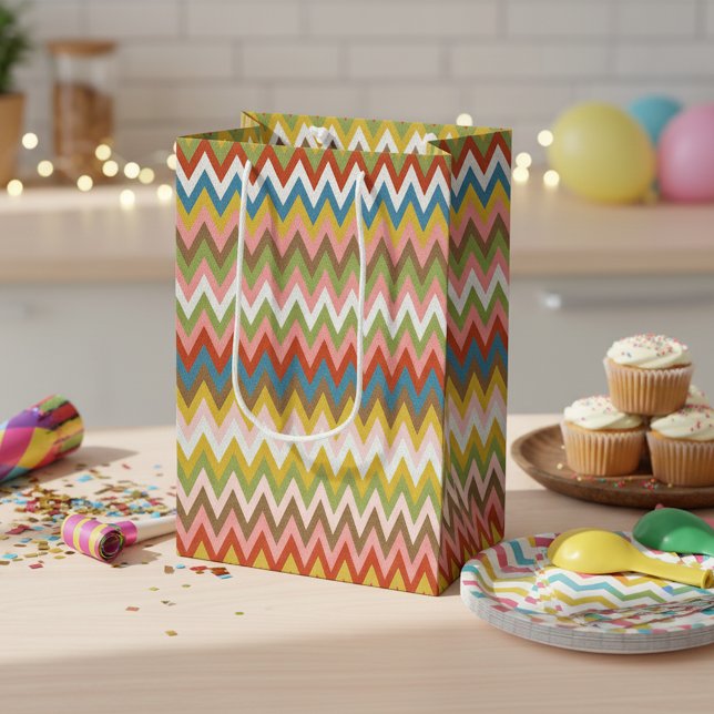 Aqua Blue Orange Pink Red Lime Green Zigzag Art Medium Gift Bag (Creator Uploaded)