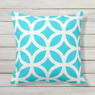 Aqua Blue Outdoor Pillows Geometric Pattern