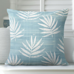 Aqua Blue Palm Leaves Throw Pillow
