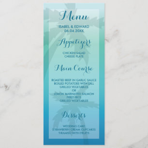 Aqua Blue Palm Tree Tropical Wedding Menu