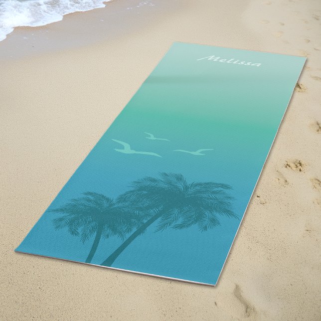 Aqua Blue Palm Trees And Birds Tropical Summer Yoga Mat (Creator Uploaded)