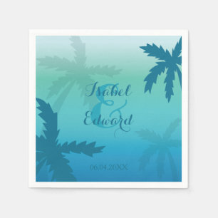 Aqua Blue Palm Trees With Names And Date Wedding Napkin