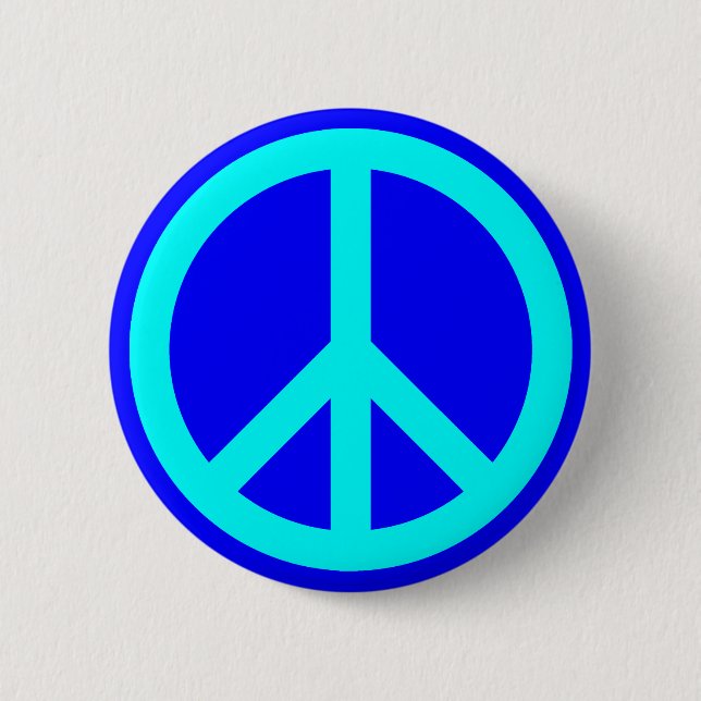 Aqua Blue Peace Symbol 2 Inch Round Button (Front)