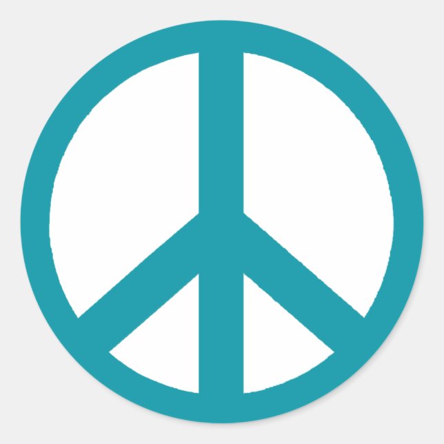 Aqua Blue Peace Symbol Classic Round Sticker (Front)