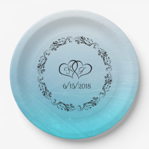 Aqua Blue Personalized Wedding Paper Plates
