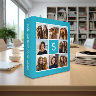 Aqua Blue Photo Collage Custom Monogram Binder