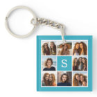 Aqua Blue Photo Collage personnalisé Monogramme