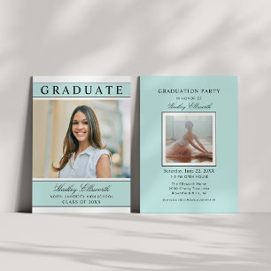 Aqua Blue Photo Graduation Party Modern Invitation