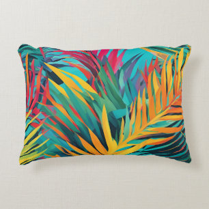Aqua Blue Pink Colourful Palm Leaves Accent Pillow