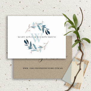 AQUA BLUE PINK FOLIAGE WREATH WEDDING WEBSITE ENCLOSURE CARD