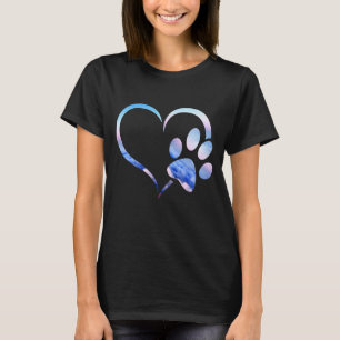 Aqua Blue pink Ombre Dog Paw Print heart For Dogs T-Shirt