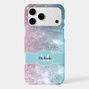Aqua blue Pink ombre mer galaxie abstraite Monogra