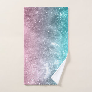 Aqua blue Pink ombre sea galaxy abstract Bath Towel Set