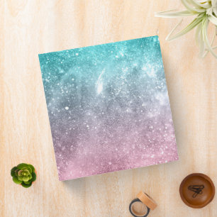 Aqua blue Pink ombre sea galaxy abstract Binder