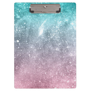 Aqua blue Pink ombre sea galaxy abstract Clipboard