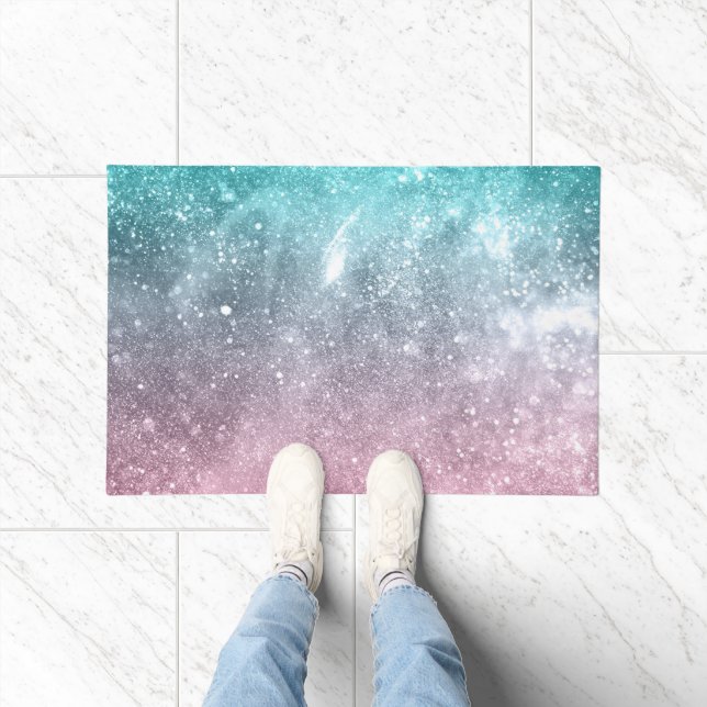Aqua blue Pink ombre sea galaxy abstract Doormat (Indoor)