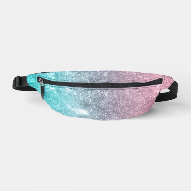 Aqua blue Pink ombre sea galaxy abstract Fanny Pack (Front)