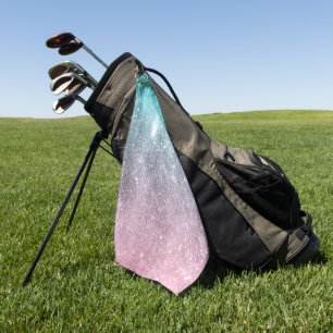 Aqua blue Pink ombre sea galaxy abstract Golf Towel