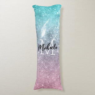 Aqua blue Pink ombre sea galaxy abstract Monogram Body Pillow