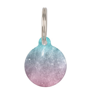 Aqua blue Pink ombre sea galaxy abstract Pet Tag