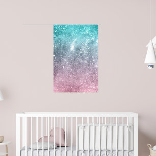 Aqua blue Pink ombre sea galaxy abstract Poster