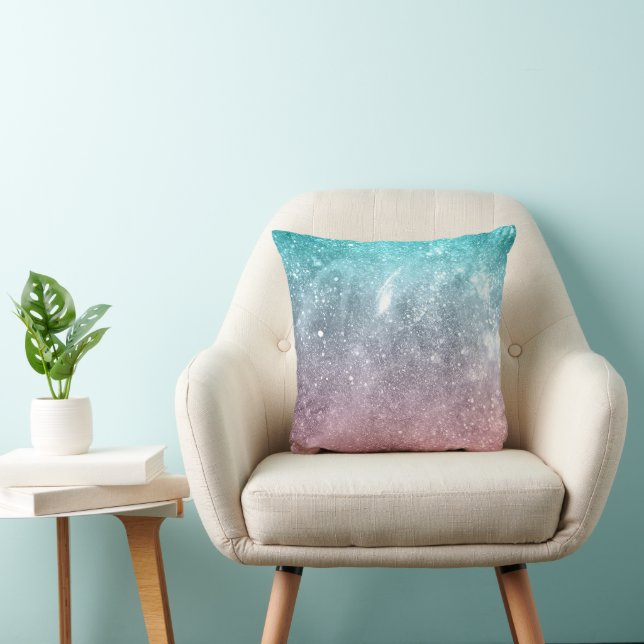 Aqua blue Pink ombre sea galaxy abstract Throw Pillow (Chair)