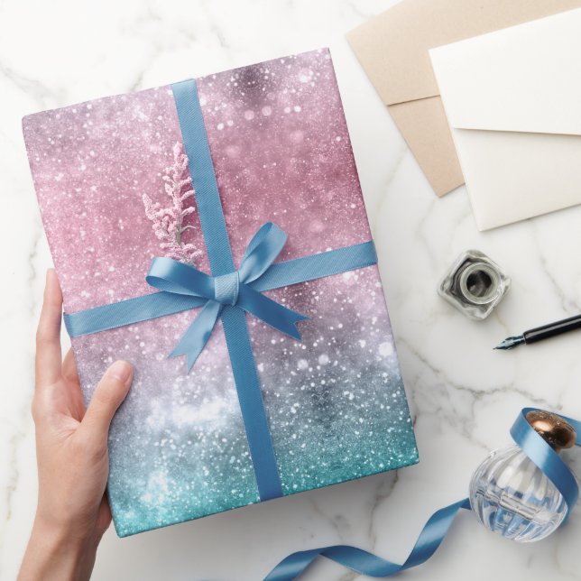 Aqua blue Pink ombre sea galaxy abstract Wrapping Paper (Gifting)