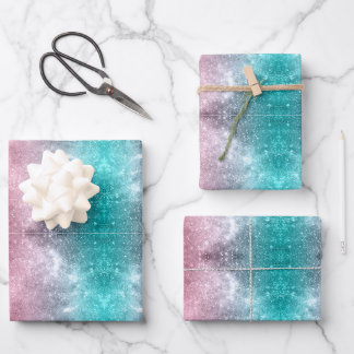 Aqua blue Pink ombre sea galaxy abstract Wrapping Paper Sheet