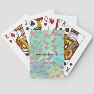 Aqua Blue Pink Purple Gold Glitter Mermaid Playing Cards
