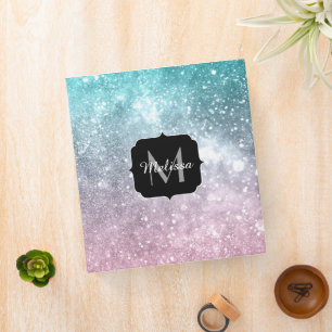 Aqua blue Pink sea galaxy abstract Monogram Binder