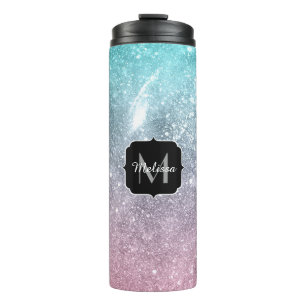 Aqua blue Pink sea galaxy abstract Monogram Thermal Tumbler